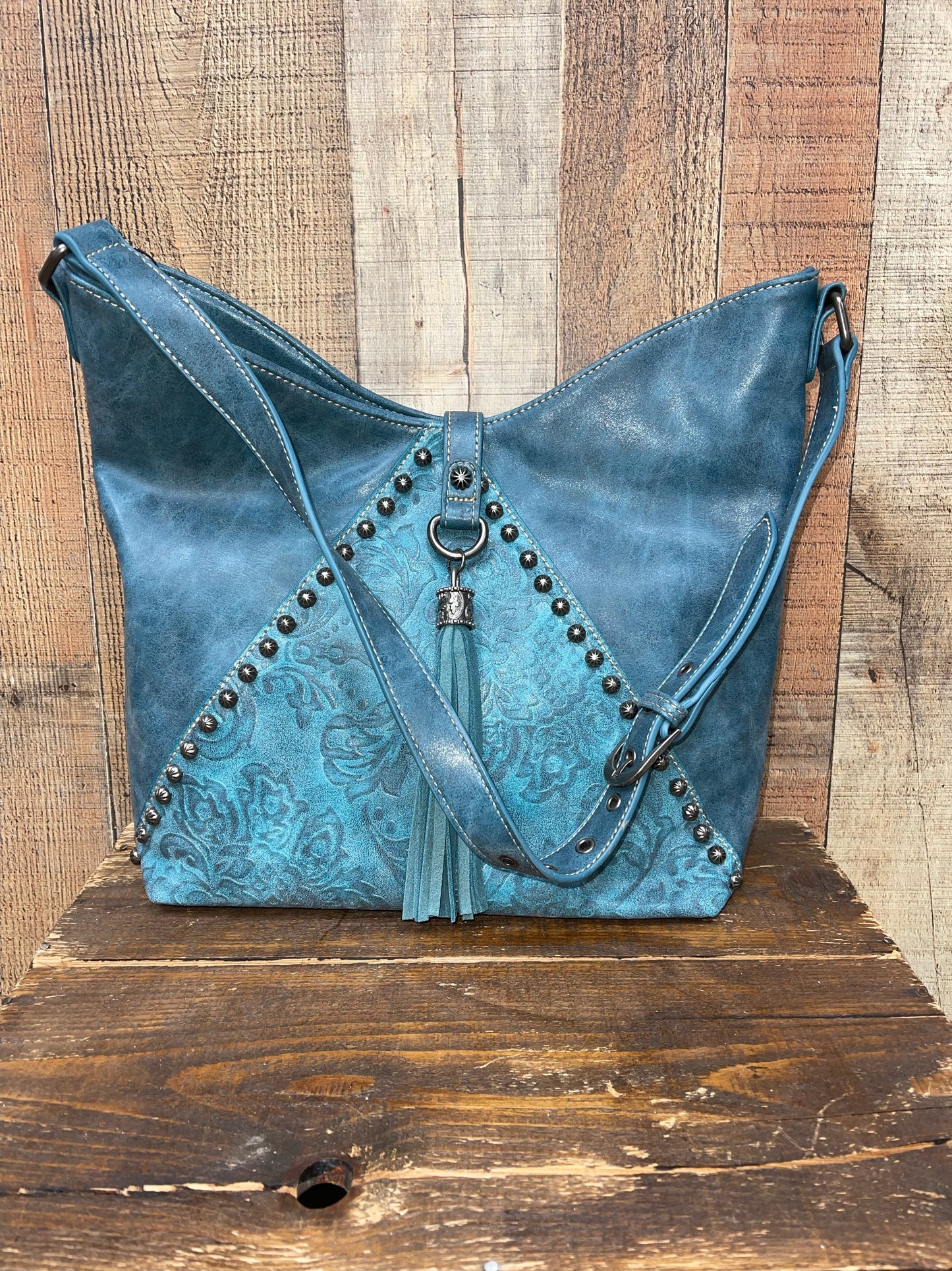 Montana West Embossed Collection Concealed Carry Hobo - Turquoise