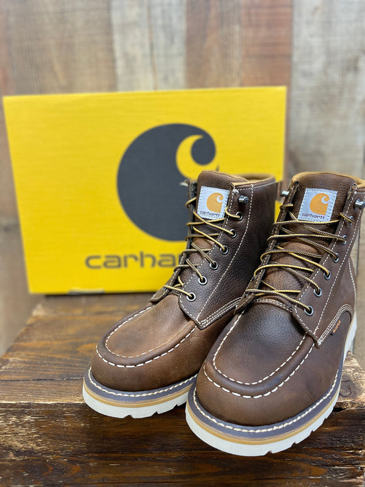 CARHARTT MEN'S 6" BROWN WATERPROOF WEDGE BOOTS - MOC TOE