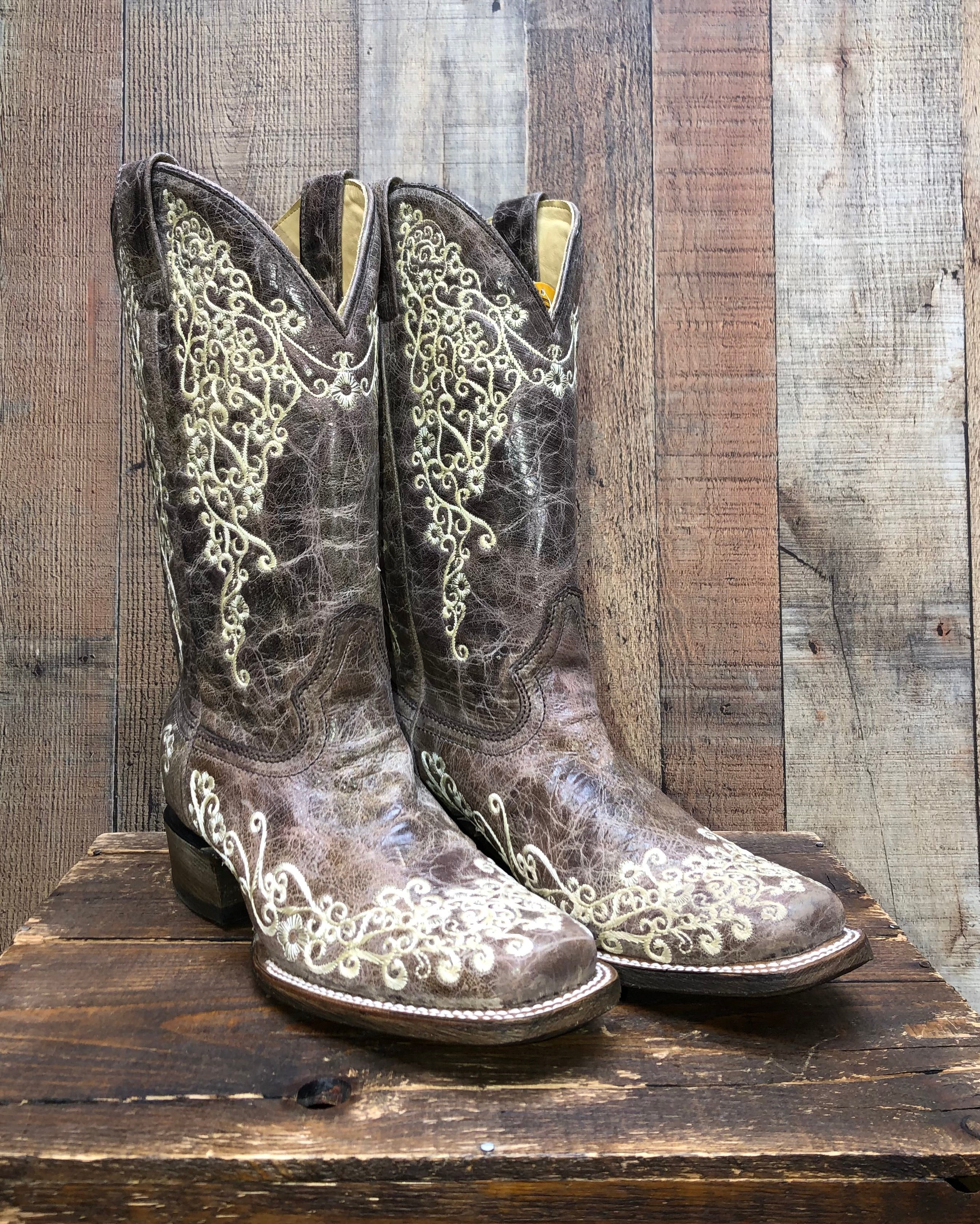 Corral brown crater bone embroidery boot hotsell