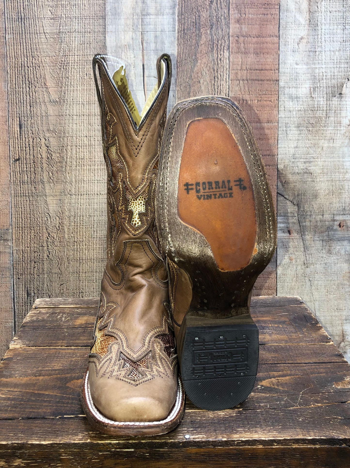 Corral Ostrich Inlay Western Boots - Brown/Cream