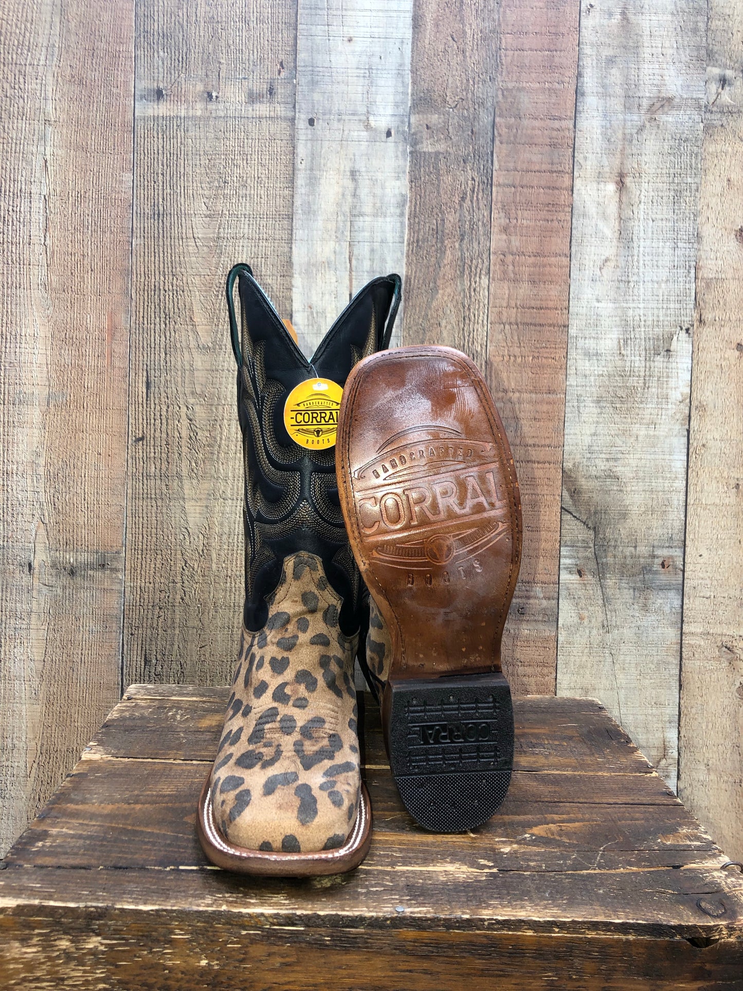 Corral Leopard Print Western Boots - Camel/Black