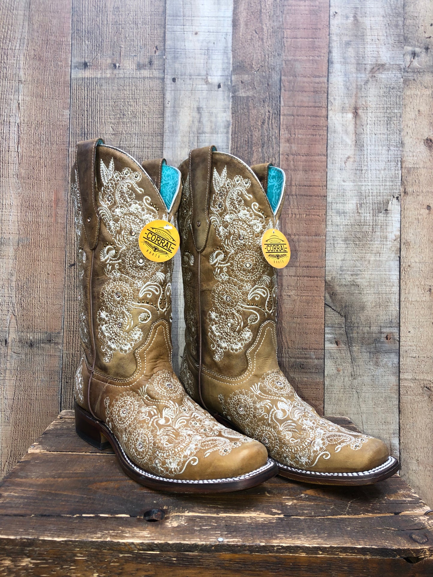 Corral Embroidered & Studded Western Boots - Tan