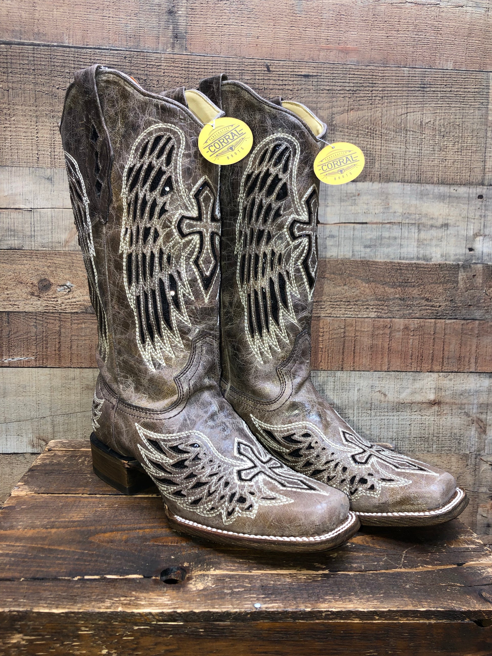 Corral Wing Cross Inlay Western Boots Black Sequin
