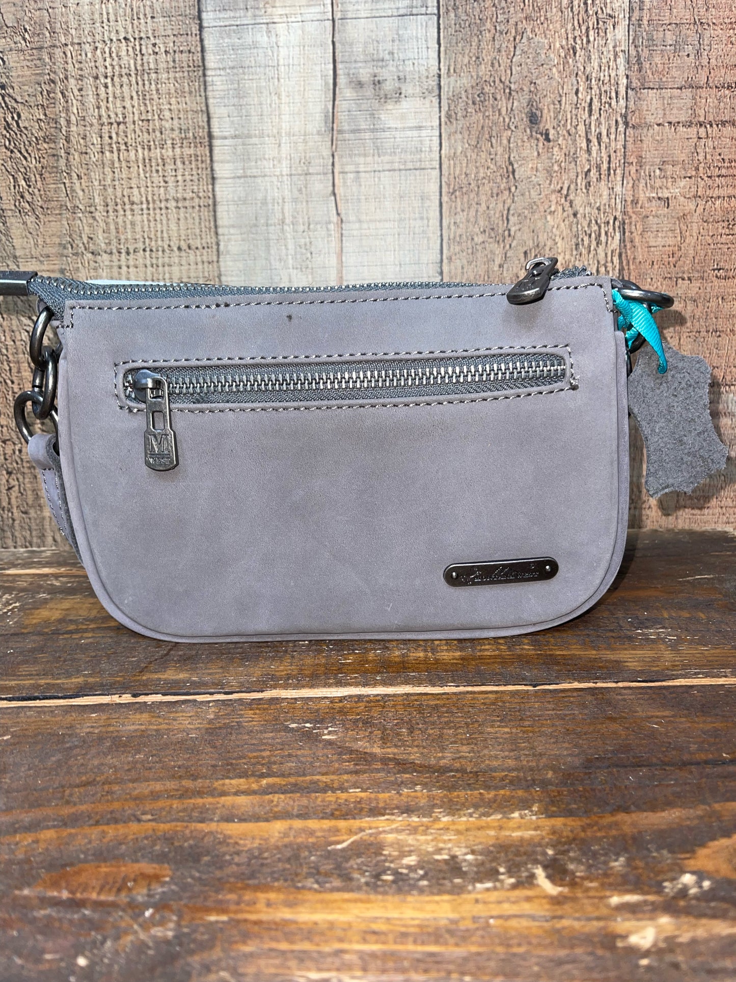 Montana West Genuine Leather Calf Hair Clutch/Crossbody - Grey