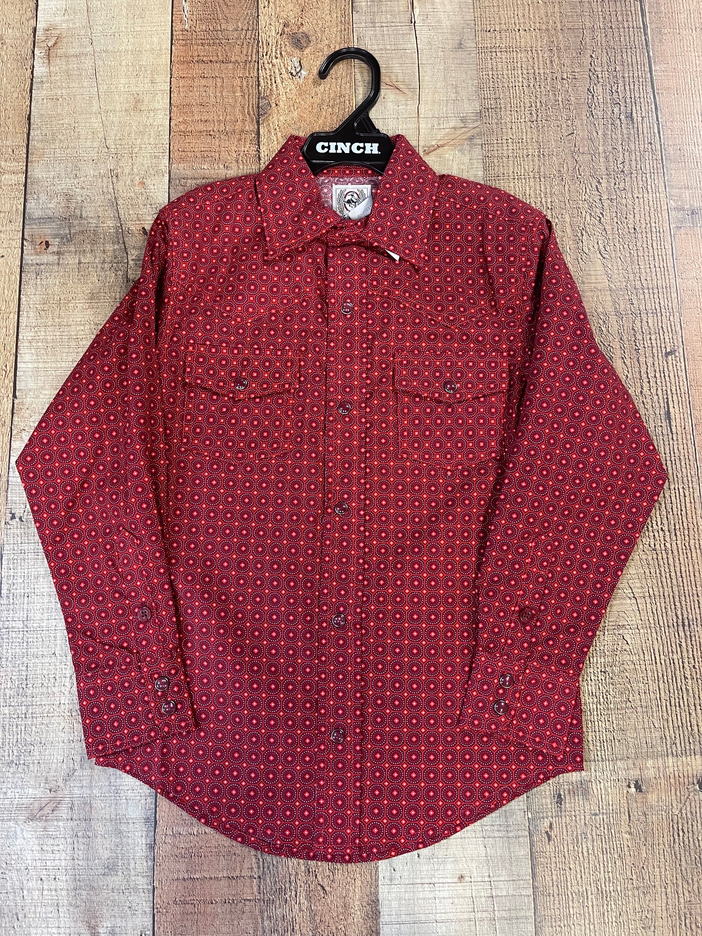 Cinch Boy's Long Sleeve Print Snap Shirt - Burgundy